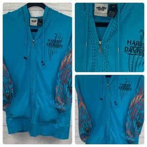 Harley Davidson Zipper Hoodie Ladies Rhinestones